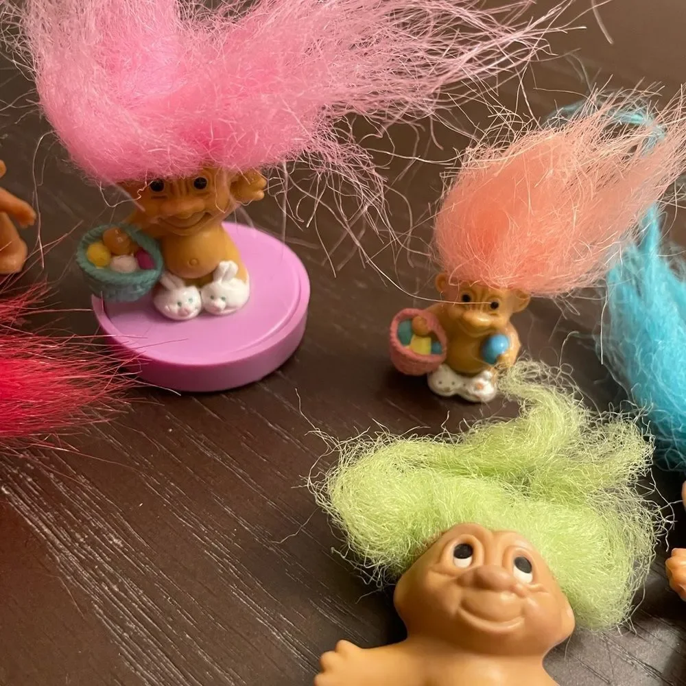 Russ Vintage Troll Lot Cupid Ring Pencil Toppers Easter lot of 9